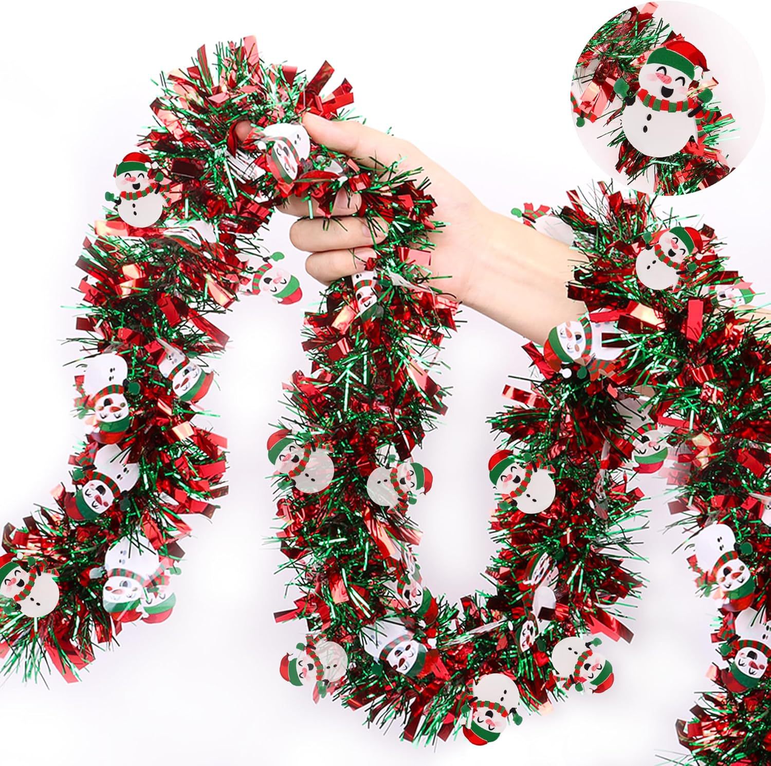 Tinsel Garland Decoration - 2 Pcs Winter Holiday Snowman Metallic