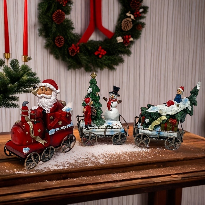 Nutcracker Figurine - 3pcs Resin Christmas Train Set Santa
