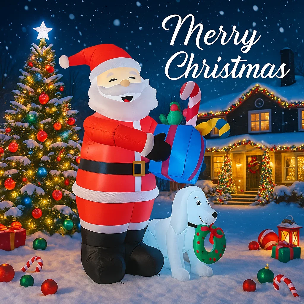 6.8FT Santa Claus Dog Inflatab - огляд і ціна Christmas Lights Outdoor