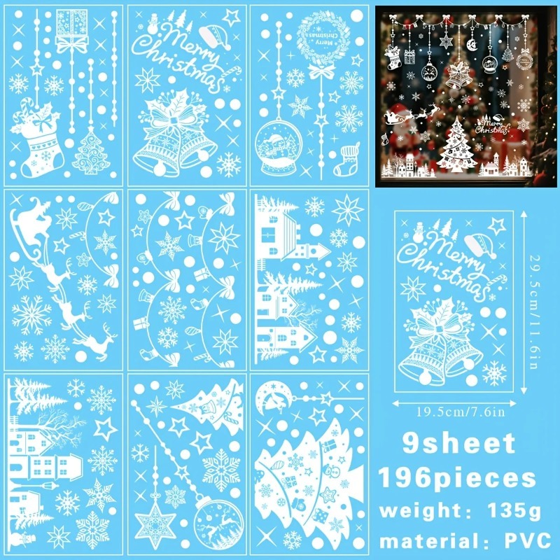 196pcs/9 Sheets Christmas Stat - огляд і ціна Snowflake Window Decal